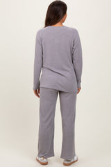 Heather Grey Ribbed Brushed Knit Long Sleeve Pant Maternity Set