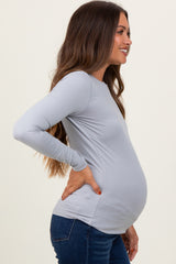 Heather Grey Basic Long Sleeve Maternity Top