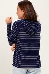 Navy Striped Drawstring Hoodie Top