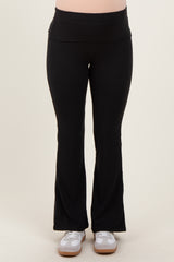 Black Fold Over Waistband Maternity Flared Pants