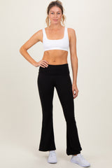 Black Fold Over Waistband Maternity Flared Pants