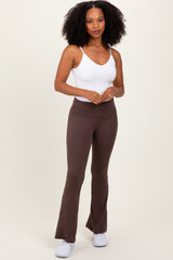 Brown Fold Over Waistband Maternity Flared Pants