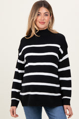 Black Striped Oversized Mock Neck Maternity Sweater