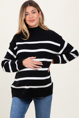 Black Striped Oversized Mock Neck Maternity Sweater