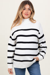 Ivory Striped Oversized Mock Neck Maternity Sweater