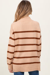 Camel Striped Oversized Mock Neck Maternity Sweater