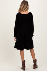 Black Velvet Smocked Maternity Long Sleeve Dress