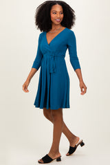 Teal 3/4 Sleeve Maternity/Nursing Sash Tie Wrap Dress