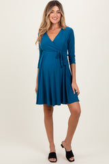 Teal 3/4 Sleeve Maternity/Nursing Sash Tie Wrap Dress