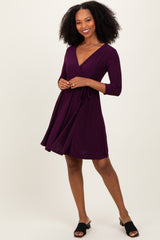 Purple 3/4 Sleeve Maternity/Nursing Sash Tie Wrap Dress