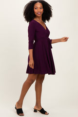 Purple 3/4 Sleeve Nursing Sash Tie Wrap Dress