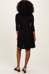 Black 3/4 Sleeve Nursing Sash Tie Wrap Dress