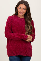 Burgundy Chenille Knit Balloon Sleeve Maternity Sweater