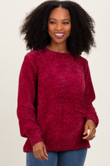 Burgundy Chenille Knit Balloon Sleeve Sweater