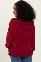 Burgundy Chenille Knit Balloon Sleeve Sweater