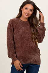 Brown Chenille Knit Maternity Sweater