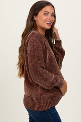 Brown Chenille Knit Maternity Sweater