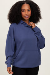 Blue Basic Maternity Hoodie Sweatshirt