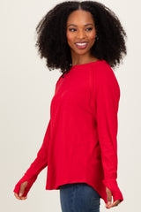 Red Exposed Seam Long Sleeve Top