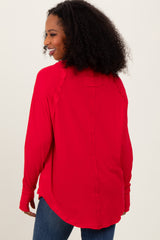 Red Exposed Seam Long Sleeve Top