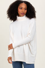 Cream Turtle Neck Brushed Heather Knit Sweater