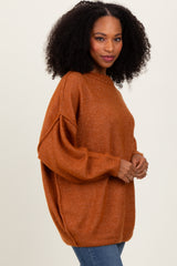 Camel Oversized Crewneck Melange Knit Sweater