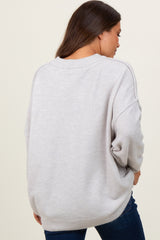 Light Grey Oversized Crewneck Melange Knit Maternity Sweater