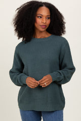 Dark Jade Waffle Knit Rounded Hem Maternity Sweater