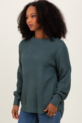 Dark Jade Waffle Knit Rounded Hem Sweater