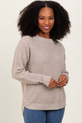 Dark Beige Waffle Knit Rounded Hem Sweater