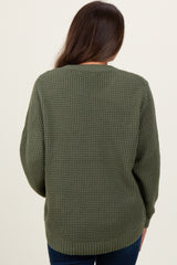 Light Olive Waffle Knit Rounded Hem Maternity Sweater