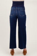 Navy Blue Raw Hem Wide Leg Maternity Jeans