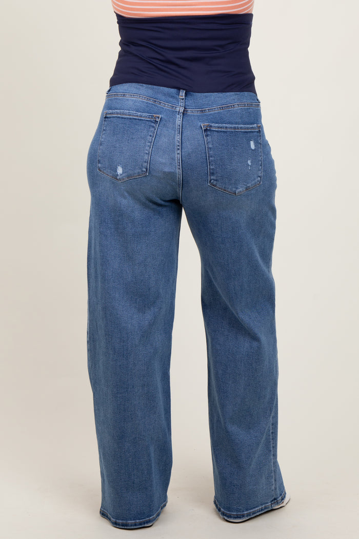 Blue Washed Wide Leg Maternity Plus Jeans
