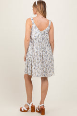 Blue Floral Plisse Texture Mini Dress