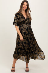 Black Metallic Floral Jacquard Overlay Maternity Maxi Dress