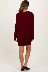 Burgundy Funnel Neck Dolman Sleeve Mini Dress