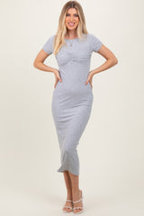 Heather Grey Ruched Bust Short Sleeve Maxi Dress