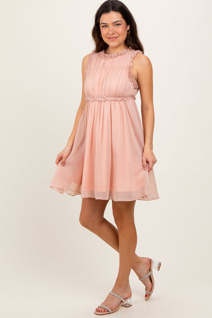 Peach Ruffle Detail Sleeveless Mini Dress