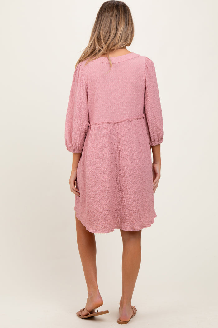 Mauve Knit Ruffle Trim Maternity Dress