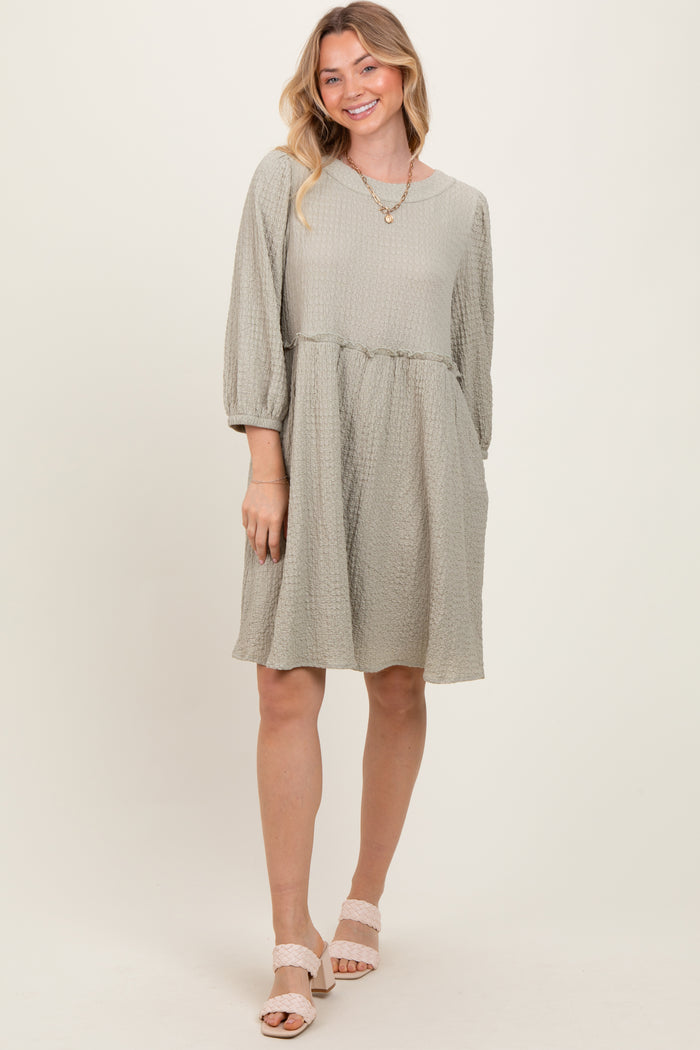 Sage Knit Ruffle Trim Maternity Dress