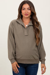 Olive Quilted Knit Snap Collar Maternity Pullover Top