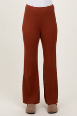 Rust Ribbed Knit Flare Pants