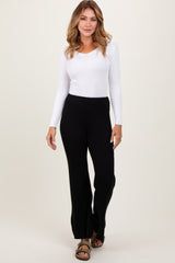 Black Ribbed Knit Maternity Flare Pants