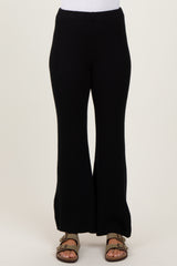 Black Ribbed Knit Flare Pants