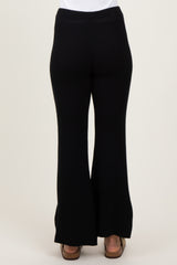 Black Ribbed Knit Flare Pants