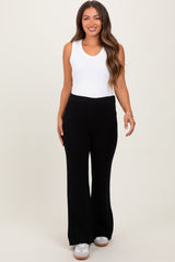 Black Ribbed Knit Maternity Flare Pants