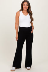 Black Ribbed Knit Maternity Flare Pants