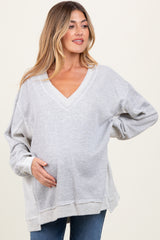 Heather Grey Contrast French Terry Maternity Long Sleeve Top