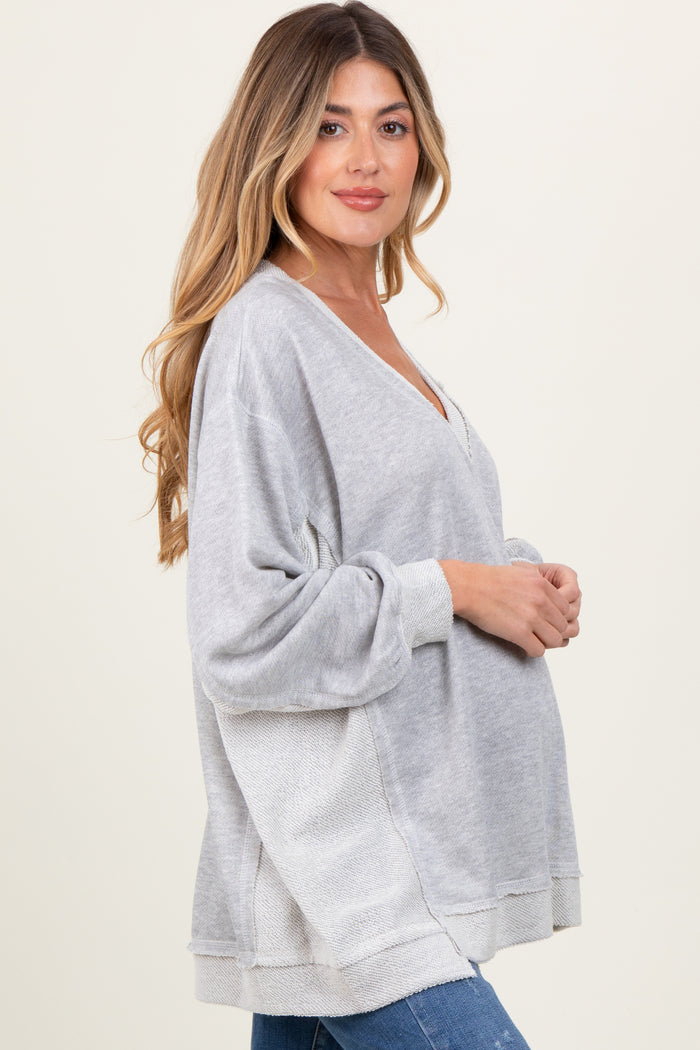 Heather Grey Contrast French Terry Maternity Long Sleeve Top