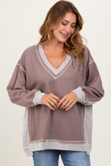 Mocha Contrast French Terry Long Sleeve Top